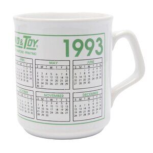 Vintage 1993 Grand & Toy Ceramic Mug Calendar Tams England 90s Retro White Green